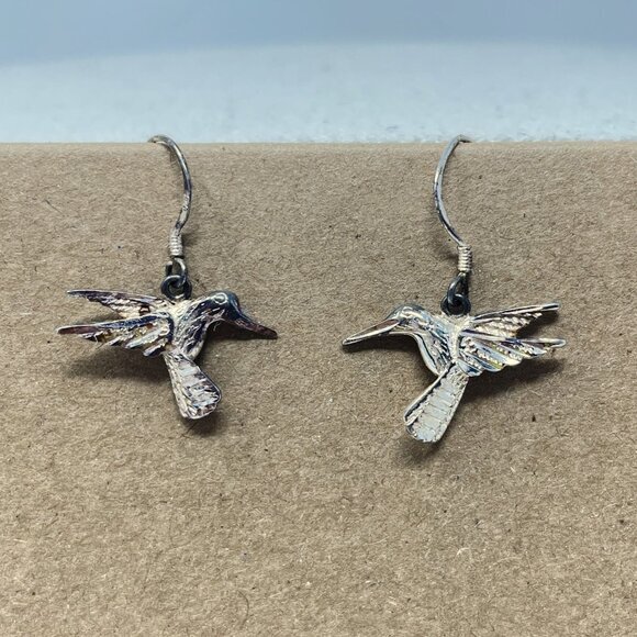 Sterling Silver Hummingbird Earrings Marked‎ 925 Dainty Hanging Minimal - Picture 1 of 9